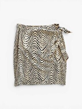 Adrienne Vittadini 100% Silk Animal Print Tie-Waist Draped Mini Wrap Skirt S